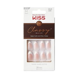 KISS Classy 'Dashing' Almond Press-On Nails, Light White, 28 Nails & Glue Included