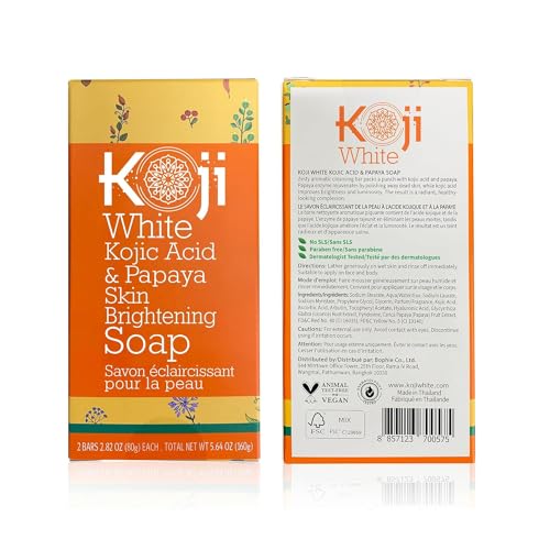 Koji White Kojic Acid & Papaya Brightening Exfoliating Soap, Vegan, 2 Bars - Image 7