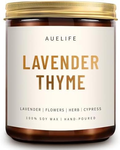 Lavender Thyme 7oz Soy Aromatherapy Candle Amber Jar Gift