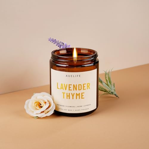 Lavender Thyme 7oz Soy Aromatherapy Candle Amber Jar Gift - Image 2