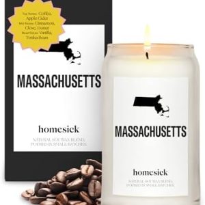 Massachusetts Homesick Scented Candle - 13.75 oz Soy Wax, Coffee & Apple Cider