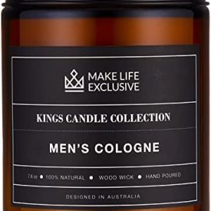Men's Amber Sandalwood Scented Candle | Natural Soy, Wooden Wick, Gift Idea
