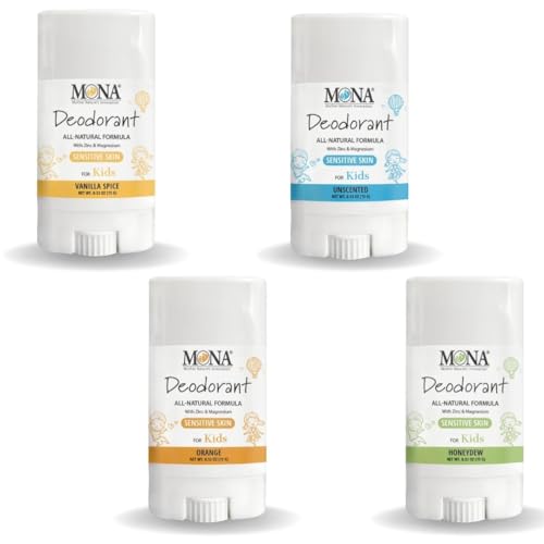 MONA Brands Natural Travel Size Kids Deodorant 4-Pack Hypoallergenic 0.53 Oz