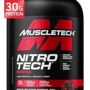 Muscletech Nitro-Tech Ripped Whey Protein Powder, Chocolate Fudge Brownie, 2LB, 30g Protein