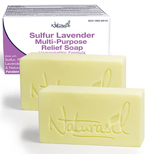 Naturasil 10% Sulfur Lavender Soap for Acne, Eczema, Itching - 4oz Bars (2)