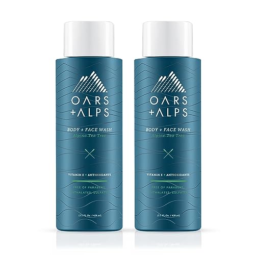 Oars + Alps Men's Moisturizing Body and Face Wash, Vitamin E, Sulfate-Free, 2 Pack