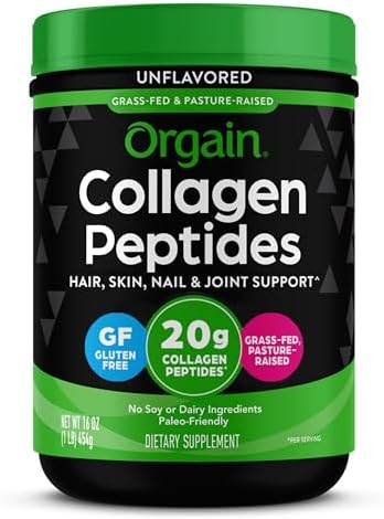 Orgain Hydrolyzed Collagen Peptides Powder, 20g, Unflavored, Grass Fed, 1lb