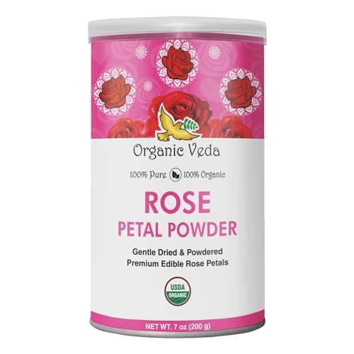 Organic Veda Edible Rose Petal Powder - 7oz for Cooking, Tea, Skin Care