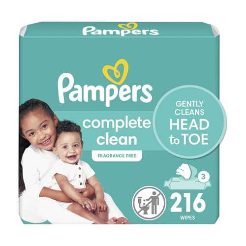 Pampers Unscented Baby Wipes, Complete Clean, 3X Pop-Top Pack, 216 Count