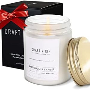 Patchouli & Amber 8 oz Soy Candles | 45 Hour Wooden Wick Aromatherapy