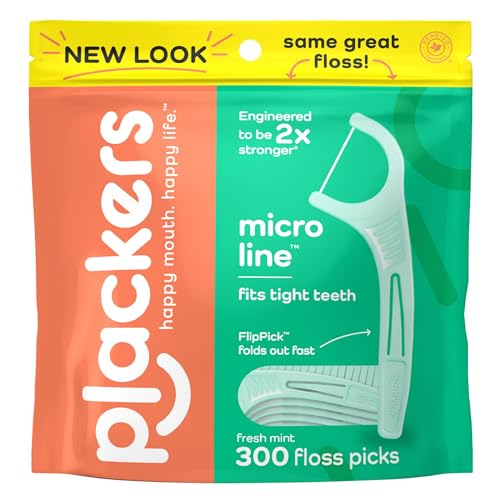 Plackers Micro Line Dental Floss Picks, Mint Flavor, 300 Count with FlipPick Seal