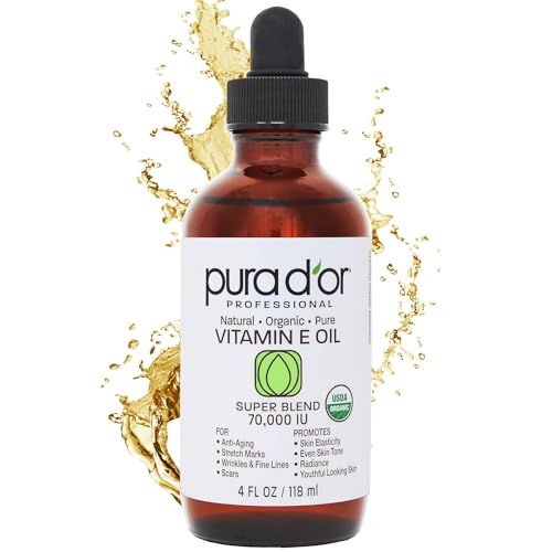 PURA DOR 4 Oz Organic Vitamin E Oil Blend for Skin Care and Scar Treatment