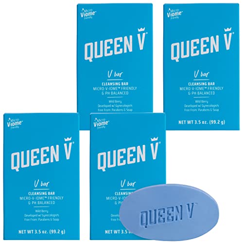 Queen V V Bar Cleansing Bars with Aloe & Rose Water, 3.5 oz (4-Pack)