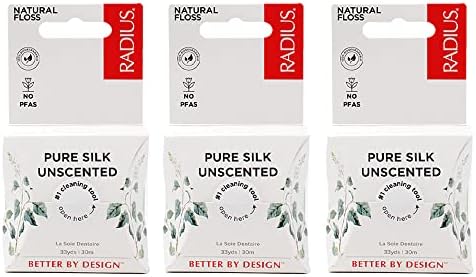 RADIUS Silk Dental Floss 33 Yards, Compostable, Non-Toxic, Pack of 3