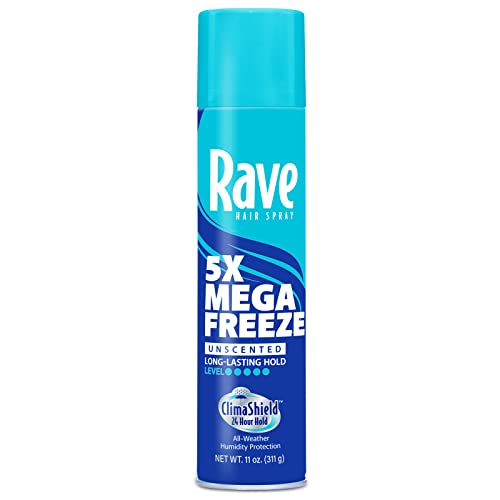 Rave Unscented 5X Freeze Hairspray - Heat Protection, Volume, Humidity Control, Anti-Frizz
