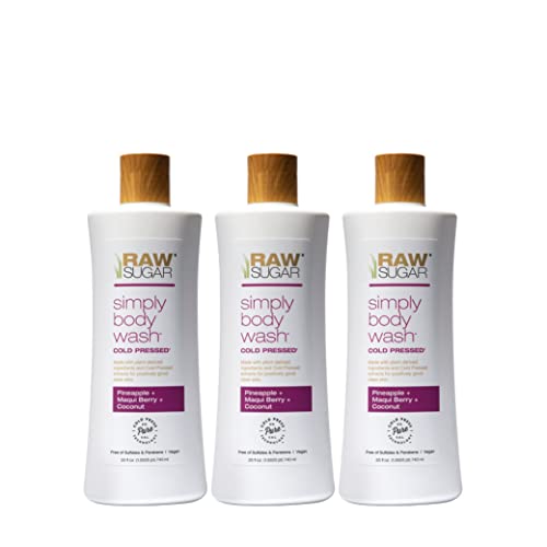 RAW SUGAR Simply Body Wash - Pineapple, Maqui Berry, Coconut, Vegan (3-Pack)