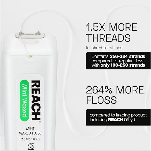 REACH Mint Waxed Dental Floss, 200 yds, Shred Resistant, PFAS-Free, Gentle Care - Image 3