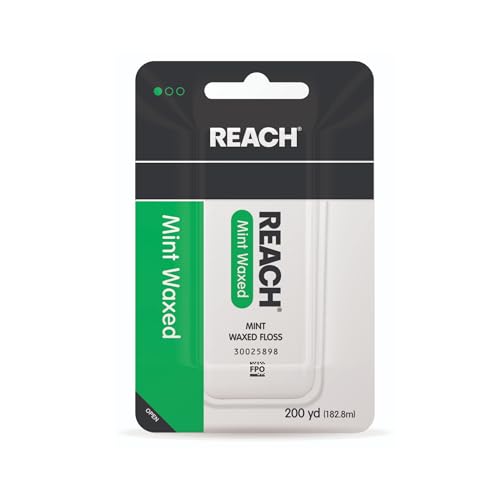 REACH Mint Waxed Dental Floss, 200 yds, Shred Resistant, PFAS-Free, Gentle Care