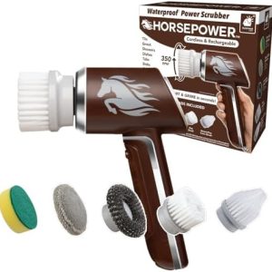 Rechargeable Waterproof Electric Power Scrubber with 5 Brushes, Spins 350 RPM