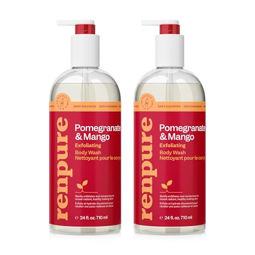 RENPURE Pomegranate & Mango Exfoliating Body Wash, 24 Fl Oz - 2 Pack