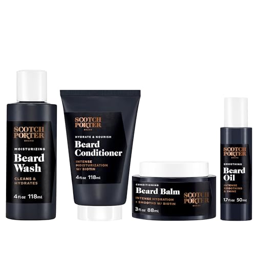 Scotch Porter Beard Kit: Cleanse, Moisturize, Style & Encourage Growth – Wash, Conditioner, Serum & Balm
