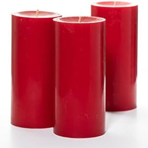 Set of 3 Unscented Red Pillar Candles 3x6 Inches for Holidays Events