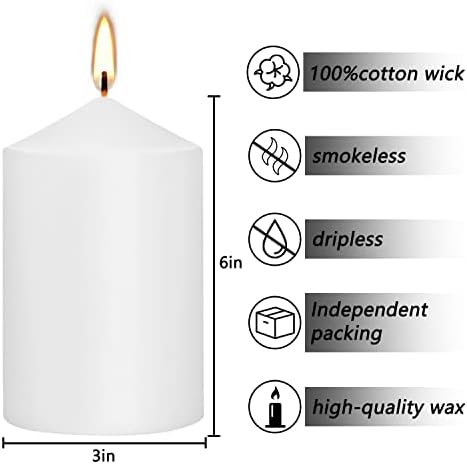 Set of 6 White Unscented Dripless Pillar Candles 3x6 Inch - Image 3