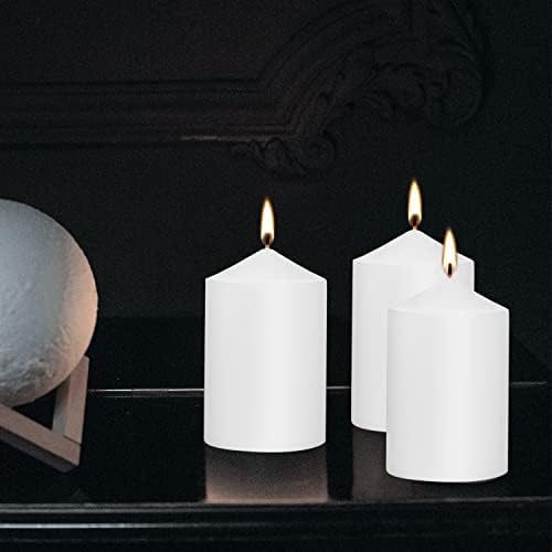 Set of 6 White Unscented Dripless Pillar Candles 3x6 Inch - Image 4
