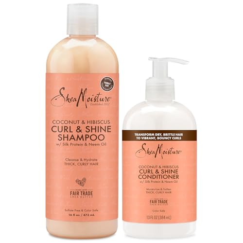 SheaMoisture Coconut & Hibiscus Curl & Shine Shampoo and Conditioner Set, 16 Fl Oz