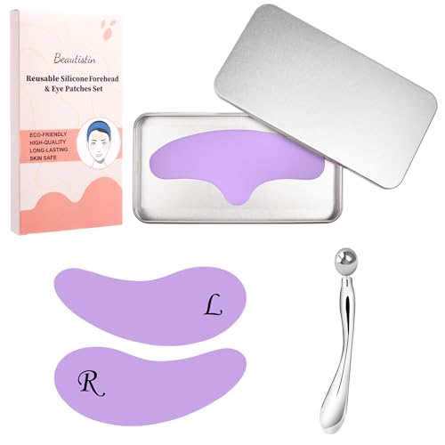 Silicone Forehead and Eye Wrinkle Patch Set with Applicator, Reusable, Purple
