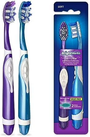 Sonic Toothbrush Set 2 Pack Blue Purple with Whitening Pads Tongue Cleaner