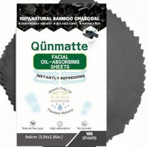 Bamboo Charcoal Oil Blotting Sheets for Oily Skin, Travel Size, 100 Count