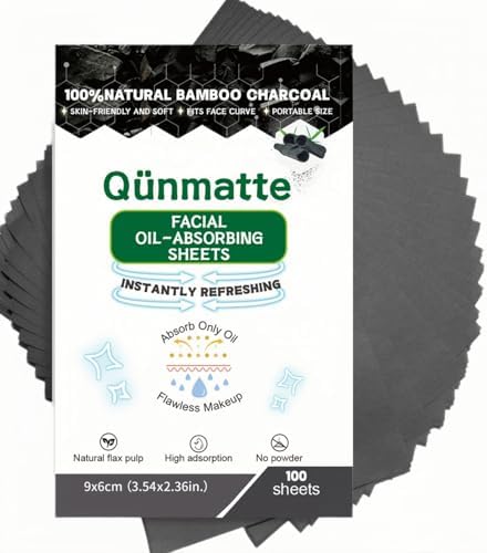 Bamboo Charcoal Oil Blotting Sheets for Oily Skin, Travel Size, 100 Count