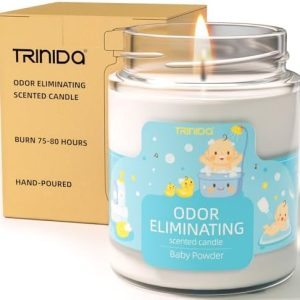 TRINIDAD Baby Powder Scent Soy Candle Odor Eliminator 8oz 99% Odor Removal