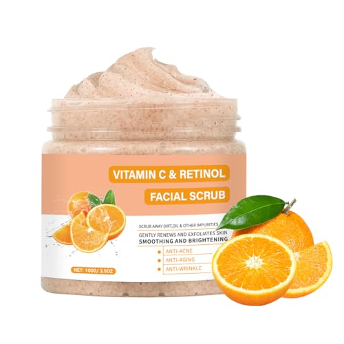 Vitamin C and Retinol Exfoliating Face Scrub 4 oz Deep Cleansing Wash for All Skin Types