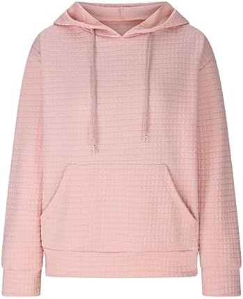 Waffle Pullover Hooded Sweatshirt for Women with Pocket - Image 2