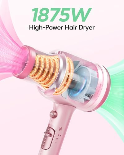 Wavytalk 1875W Professional Ionic Hair Dryer with Diffuser Millennial Pink Gentle Operation - Image 3