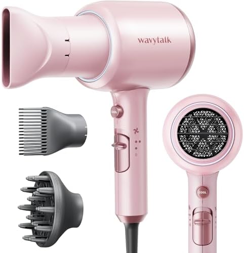 Wavytalk 1875W Professional Ionic Hair Dryer with Diffuser Millennial Pink Gentle Operation