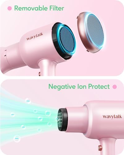 Wavytalk 1875W Professional Ionic Hair Dryer with Diffuser Millennial Pink Gentle Operation - Image 5