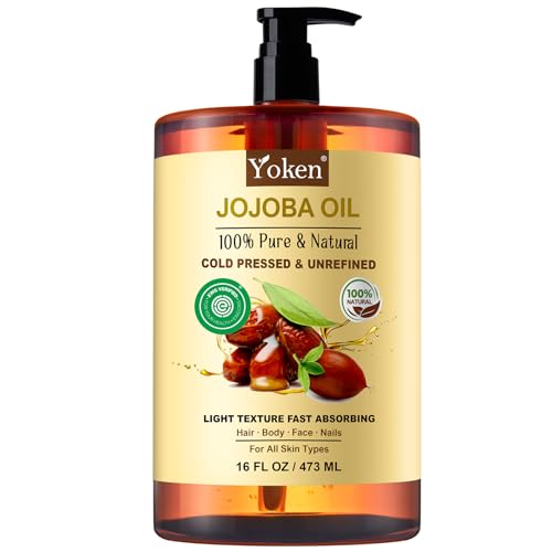Yoken 16 fl oz Pure Jojoba Oil - 100% Natural, Cold Pressed for Hair & Skin