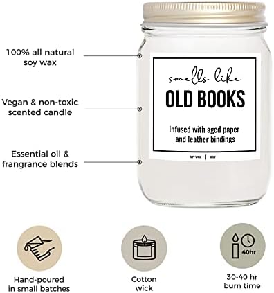 YouNique Designs 8 oz White Soy Old Books Scented Candle Gift - Image 2