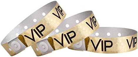 100 Waterproof Holographic Gold VIP Wristbands ? 5/8? x 10