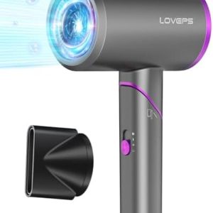 1800W Ionic Travel Hair Dryer, Foldable, Dark Purple