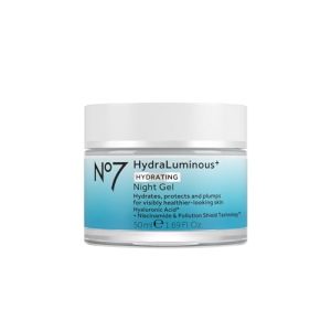 No7 HydraLuminous+ 50ml Night Gel Moisturizer with Hyaluronic Acid and Niacinamide