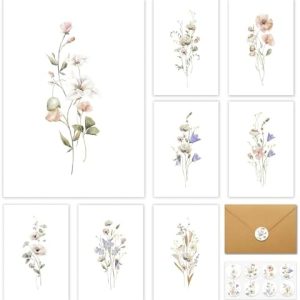32 Pack Blank Note Cards, 8 Floral Designs, 4?x6