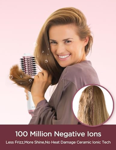 PLAVOGUE Dual Voltage Ionic Hair Dryer Brush White Pink 2-in-1 Styling Tool All Hair Types - Image 4