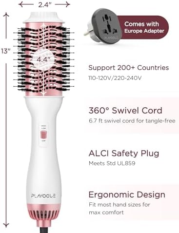 PLAVOGUE Dual Voltage Ionic Hair Dryer Brush White Pink 2-in-1 Styling Tool All Hair Types - Image 8
