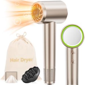 1400W Ionic Hair Dryer with Diffuser, Fast & Quiet Lightweight Performance