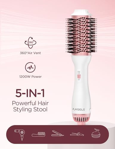 PLAVOGUE Dual Voltage Ionic Hair Dryer Brush White Pink 2-in-1 Styling Tool All Hair Types - Image 6