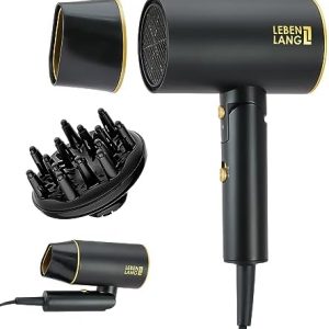 Ionic 1875W Compact Portable Hair Dryer with Diffuser Attachment for Effortless Styling